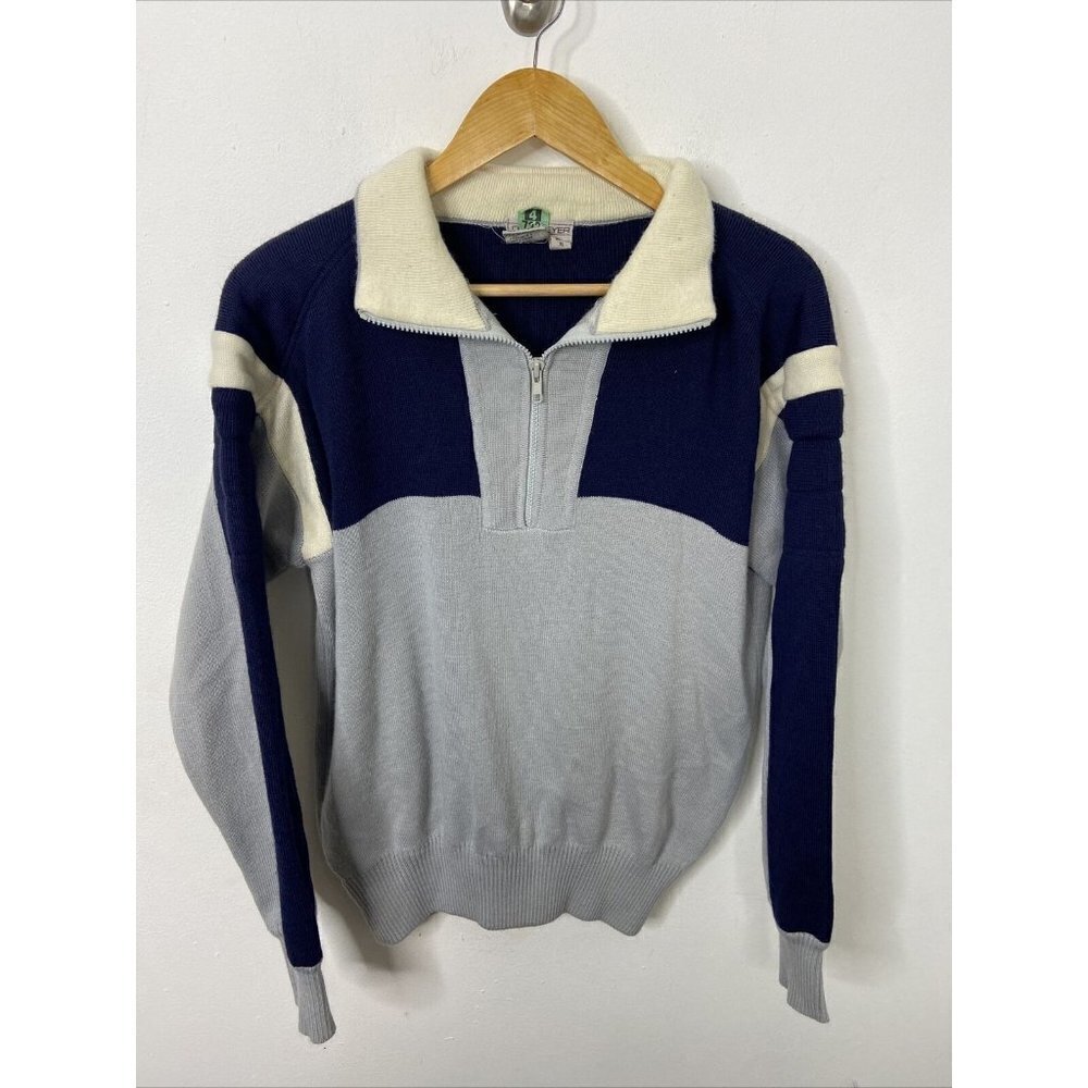 Vintage Obermeyer Wool Blend Men XL Thermal 1/4 Zip Sweater Ski Padded Upper Arm